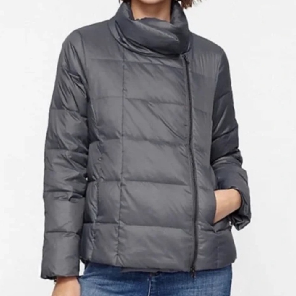 Eileen Fisher Asymmetrical Zipped Puffer Jacket Size Large